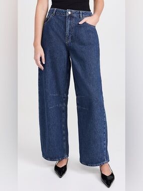 Aligne Markus Mid-Rise Horseshoe Jeans Barrel Wide Leg Mid Blue Denim size 30